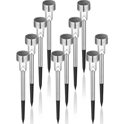 Lampe solaire d'extérieur, éclairage solaire de jardin, étanche, pour terrasse, pelouse, jardin et allées, en acier inoxydable, lot de 10, blanc (1/5)