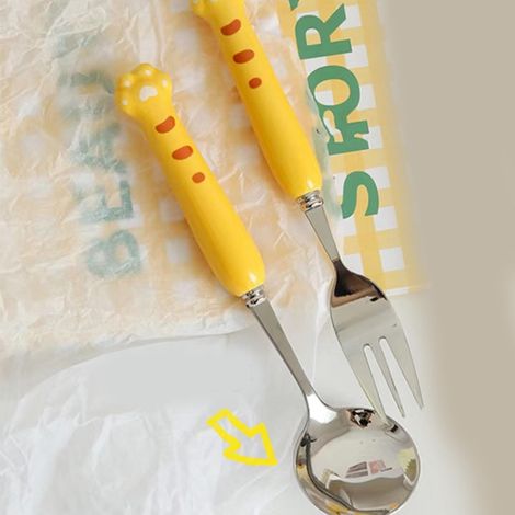 Ensemble de couverts mignons pour enfants, comprenant une fourchette et une cuillère à motifs de dessins animés. Ustensiles en acier inoxydable durable, parfaits pour la maison, la maternelle et le ca (1/5)