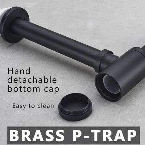 Siphon Lavabo - Laiton Massif Acier Inoxydable - Finition Noire Mate - Hauteur Réglable 11,7 À 19,8 Cm - 1 1/4 X 32 Mm - 1 Pièce (1/5)