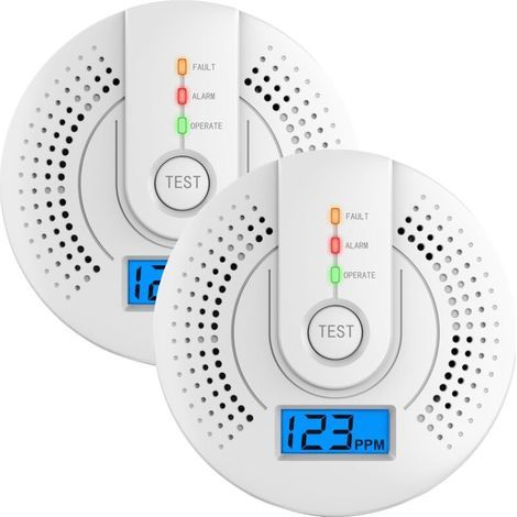 2-piece carbon monoxide detector, carbon monoxide alarm with LED digital display and audible alarm, 96 x 31 mm (battery not included) (1/4)