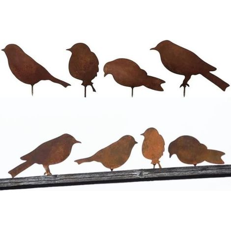 Décoration de Jardin en Métal - DLZAOAO - 4 Oiseaux Rouillés avec Vis - Fer - Marron (1/4)