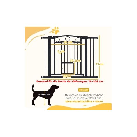 Barriera di sicurezza per animali 77 cm, larghezza regolabile 76-104 cm, con porticina, nera DESVIAE (1/4)