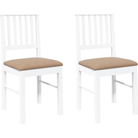 Lot de 2 Chaises à manger，Chaise de cuisine coussins blanc bois massif caoutchouc CFW10618 (1/5)