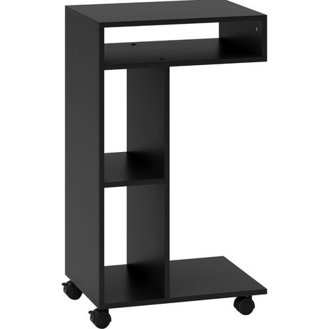 Tavolino laterale a C con ruote, 3 scomparti, 40 x 30 x 69 cm, nero, MODENUIT (1/5)