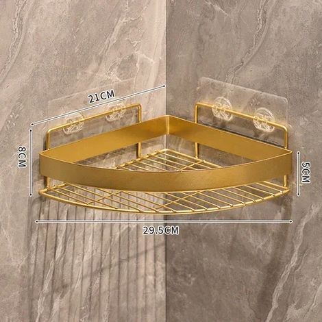 (C.1 set) Étagère de rangement dorée pour salle de bain, trépied mural sans perçage, porte-shampoing et gel douche, accessoires de salle de bain (1/5)
