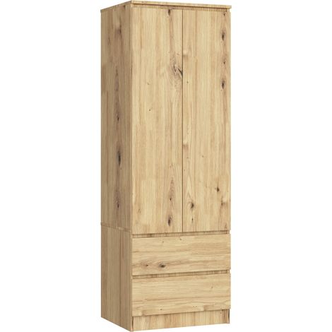 Kleiderschrank AKORD S60 Eiche Artisan 60 cm 2 Türen 2 Schubladen Regal B60 x H180 x T51 cm