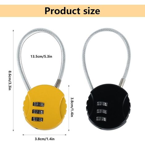zurücksetzbare 3-stellige Zahlenschlösser mit Kabel, für Koffer/Reisen/Schließfach, mit 2 Codes. (1/5)