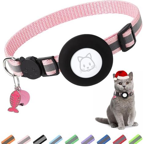 Collier réfléchissant pour chat en forme d'arête de poisson - Positionnement avec manchon en silicone Airtag（Rose）