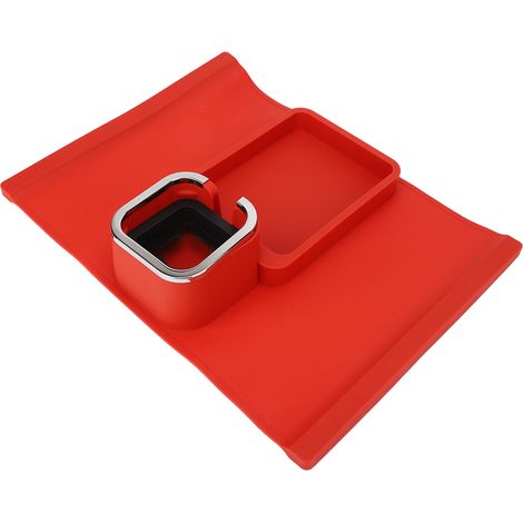 Porte-gobelet ergonomique multifonction en silicone rouge pour canapé et bureau, avec base antidérapante. (1/5)