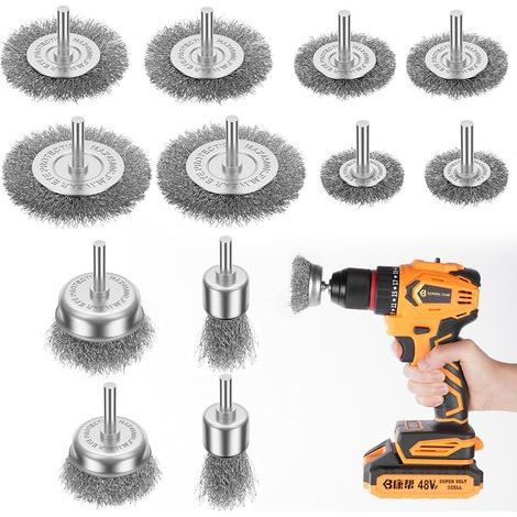 Flintronic Brosses Métalliques, 12 Pièces Brosse Métallique pour Meuleuse D'angle, 6mm Fil D'Acier Inoxydable Brosse Metallique avec Tige Hexagonale Brosse En Fer pour Visseuse Perceuse à nettoyer (1/5)