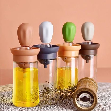 Bouteille d'huile en silicone pour la cuisine, pinceau distributeur pour huile de cuisson, barbecue, pâtisserie, steak, ustensiles de cuisine pour barbecue, 1 pièce (couleur café)