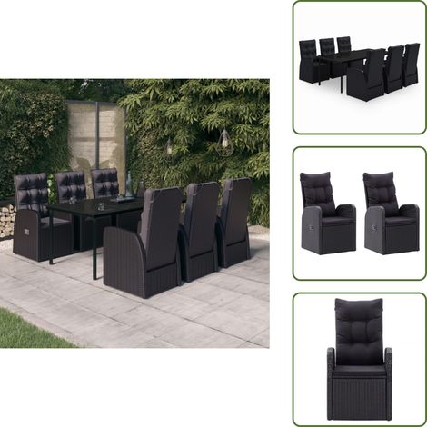 Salle à manger extérieur - vidaXL Ensemble à manger de jardin avec coussins 7 pcs Noir - Repas en plein air (1/5)