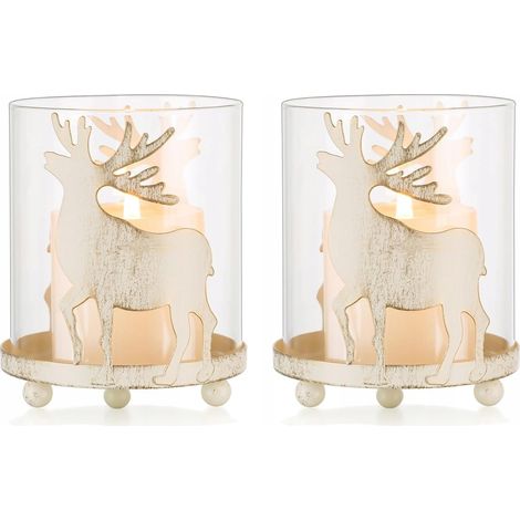 Ensemble de 2 bougeoirs réfrigérants, décoration de Noël rustique blanche (1/5)