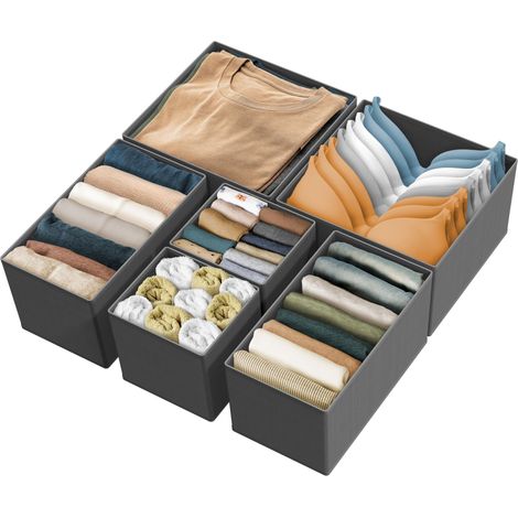 Boîte de Rangement en Tissu Pliable, Placard, Commode, diviseur de tiroir, paniers pour sous-vêtements, Soutiens-Gorge, Gris foncé (Ensemble de 6) (1/5)