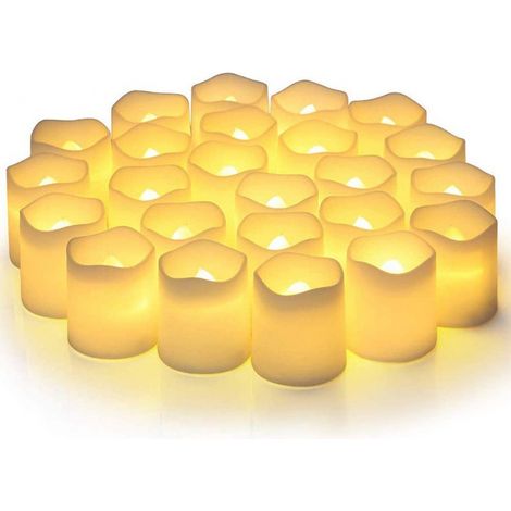 Bougies votives sans flamme. fausses bougies électriques vacillantes sans flamme. lot de 24 bougies chauffe-plat LED à piles de plus de 200 heures. blanc chaud. pour mariage. table. Halloween. décorat (1/5)