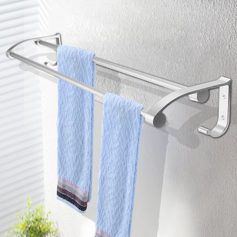 23 pouces Double Rail porte-serviettes porte-serviettes avec crochet cintre accessoires de salle de bain fixés au mur (1/5)