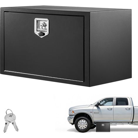 Coffre de rangement sous châssis pour camion, 762 x 457 x 457 mm, en acier renforcé, avec serrure et clés, boîte étanche pour remorque, utilitaire, SUV, poignée en T, noir (1/5)