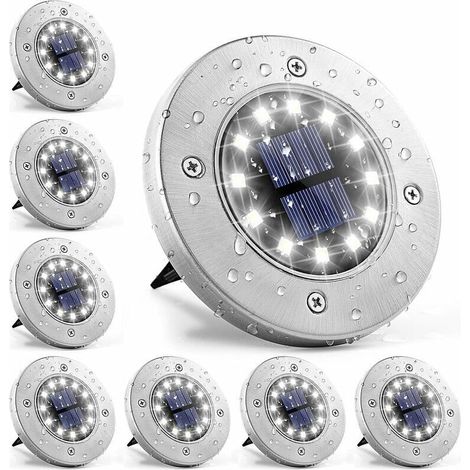 Solarleuchte, 12 LEDs, 8 Stück, weiße Solar-Bodenleuchten, wasserdichter Edelstahl für den Außenbereich, Garten, Terrasse, Rasen, Hof, Gehweg [Energieklasse A+++]
