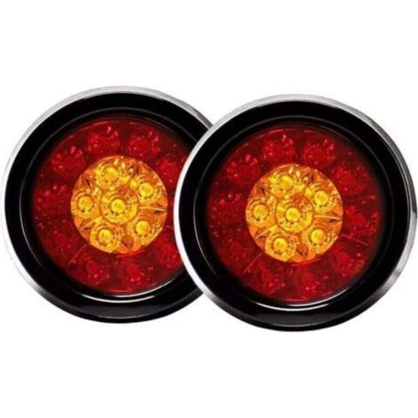 Feu arrière rond à 16 LED avec illets en caoutchouc noir pour voiture, camion, remorque (1/4)