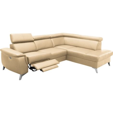 Canapé d'angle en cuir italien de luxe 5/6 places avec relax électrique et coffre, LINCOLN, beige, angle droit (1/5)