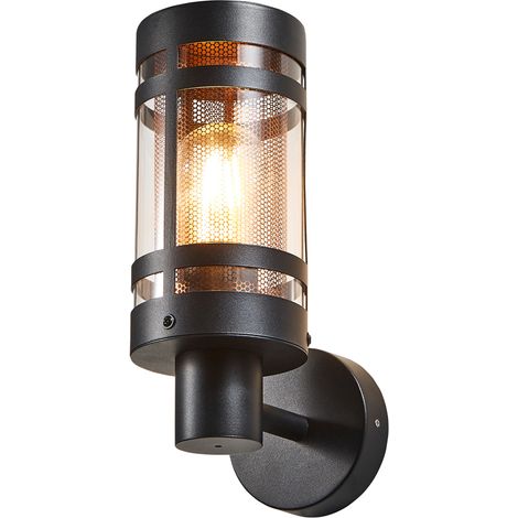 Litecraft Fowler Wall Light Outdoor 1 Arm Lantern With Brass Mesh Insert - Black (1/5)