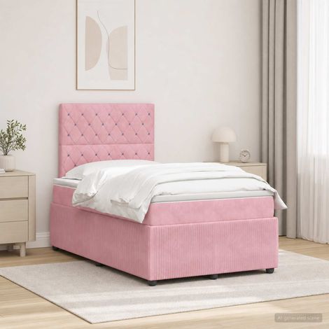 vidaXL Lit boxspring LED avec matelas Rose 120 x 190 cm Velours (1/5)