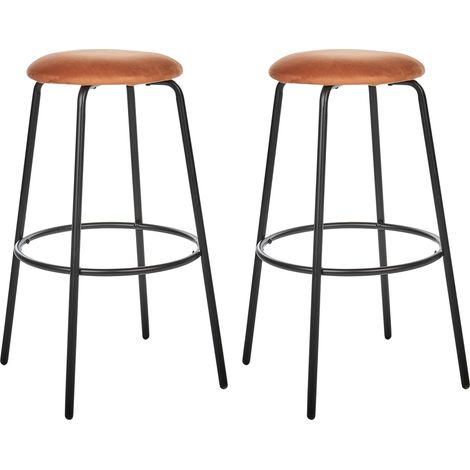 Conjunto de 2 taburetes de bar terciopelo patas de acero negras sin reposabrazos comedor naranja Morton