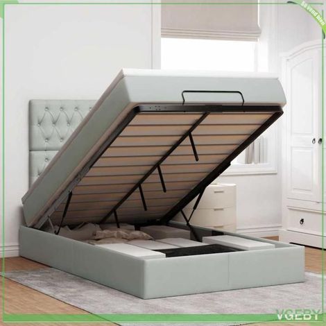 Cadre de lit ottoman avec matelas - 3313529 - 120x190 cm - velours gris clair - rangement hydraulique (1/5)