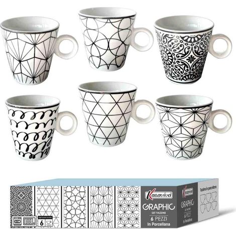 Set 6 Tazze Tazzine in Ceramica Senza Piattini Graphic (1/2)