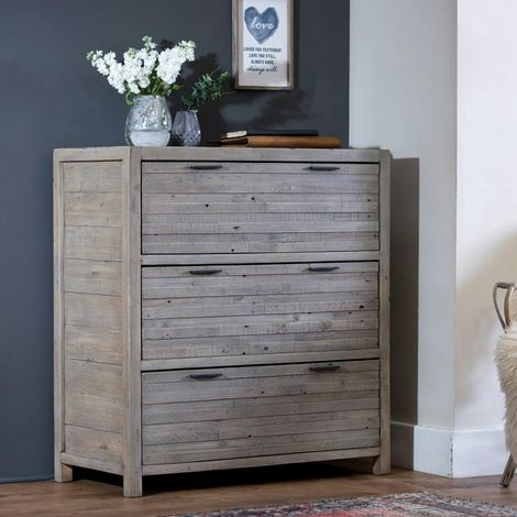 Commode bois recyclé grisé 3 tiroirs SIENNE (1/3)