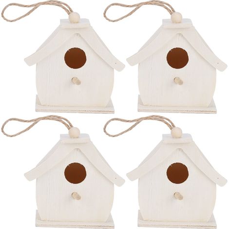 Lot de 4 mini nichoirs à oiseaux suspendus en bois, décoratifs pour jardin, balcon ou cour. (1/5)