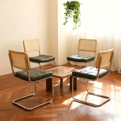 Lot de chaises 4 chaises de similicuir pieds chromés style moderne mid-century assise rembourrée (1/5)