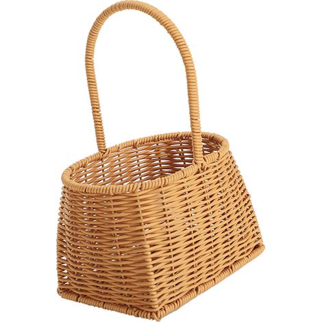 Panier en osier portable avec poignée en rotin PP, panier tressé à la main pour fruits et légumes, cadeaux, 19 x 14,5 x 28,5 cm (1/5)