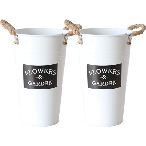 Vase à Fleurs de Seau 2 Pcs en Fer et Corde Blanche (1/5)