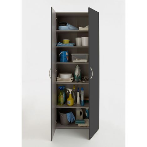 Armoire, meuble de rangement avec 5 tablettes coloris graphite - longueur 70 x hauteur 185 x profondeur 40 cm