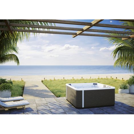 Kinedo – Spa rigide 6 places carré 215x215x94 cm – 31 buses de massage – Chromothérapie – Structure en acier – Pompe 1500 W pour détente optimale (1/3)
