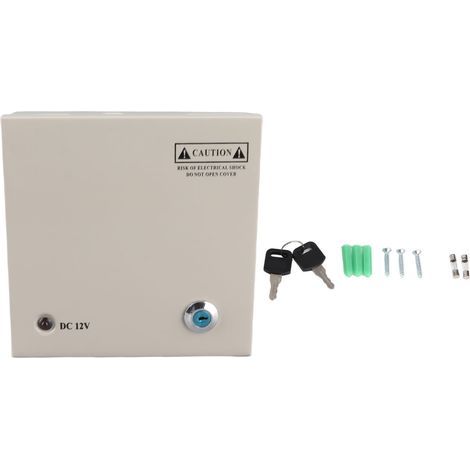 Elektrischer Verteilerkasten für Videoüberwachung, 12 V, 4 Kanäle, 5-A-Sicherung, 110 V/220 V, Metallgehäuse, abschließbare Netzsteckdose (1/5)