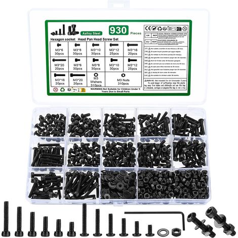 930 Pcs Vis M3 Et Écrous Set,Boulons M4 Et Écrous Set (1/5)