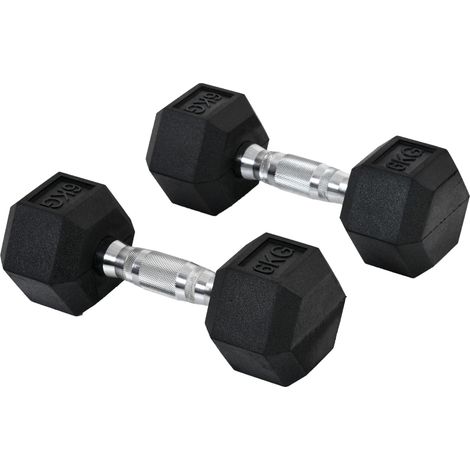 Set di 2 manubri esagonali da 6 kg in ghisa con rivestimento in gomma nera (1/5)
