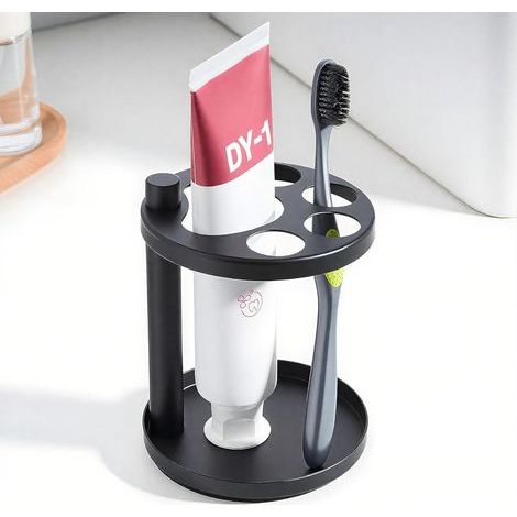 Support de brosse à dents en métal pour salle de bain : organiseur ventilé en acier inoxydable avec fentes pour brosses à dents électriques, dentifrice, rasoirs et petit peigne, design unique de base