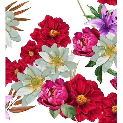 Tela decorativa para exteriores Oxford - motivo de flores rojas sobre fondo blanco I DR135 (1/5)