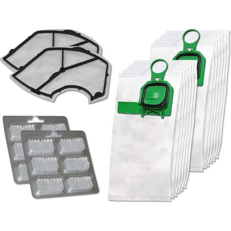 Kit Folletto VK140 VK150 12 Sacchetti + 12 Profumini + 2 Filtri Motore Compatibi