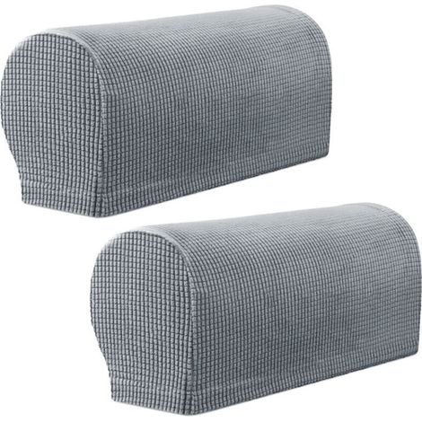 Juego de 2 fundas impermeables y antideslizantes de elastano elástico para reposabrazos de sillones, sofás y butacas reclinables (gris claro) - Crezuo