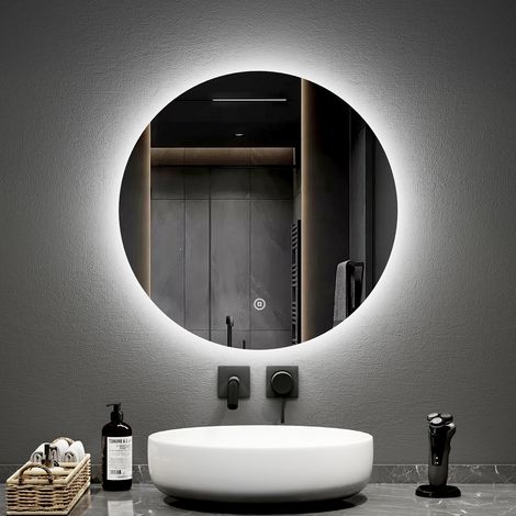 EMKE Specchio da bagno rotondo a LED con interruttori touch retroilluminati senza cornice - diametro 60 cm Luce bianca (1/4)