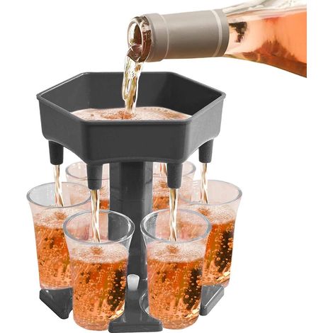 Distributeur à alcool avec support six voies, style bar étiqueté, incluant 6 bouchons en silicone pour bouteilles (1/5)