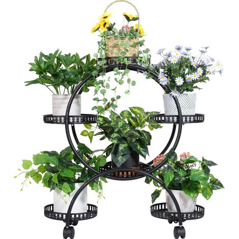 UNHO Blumenständer Metall Pflanzenregal MIT ROLLE Blumenregal Blumentreppe Pflanzentreppe Garten mehrstoeckig (1/5)