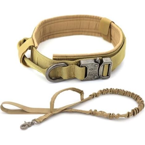 M (34-42cm) - Ensemble brun - Collier de dressage pour chien, réglable, tactique, ensemble de laisse, poignée (1/4)