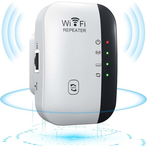 Répéteur Wi-Fi avec prise, répéteur Wi-Fi 300 Mbit/s, répéteur Wi-Fi 2,4 GHz avec WPS, extension Internet avec câble Ethernet (blanc)