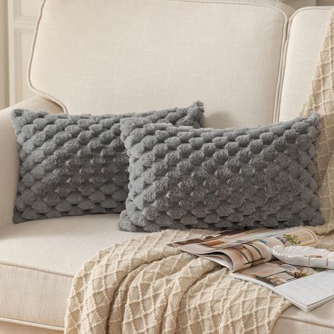 2pcs Super Doux Peluche Moelleux décoratif Housses de Coussin Fausse Fourrure Laine Velours Taie d'oreiller Chambre à Coucher Le Salon Gris 30 x 50 cm