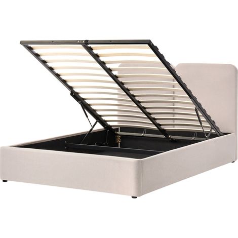 Lit Ottoman en Tissu 160 x 200 cm Tête de Lit Rembourré Sommier à Lattes Relevable Beige Arbois (1/5)